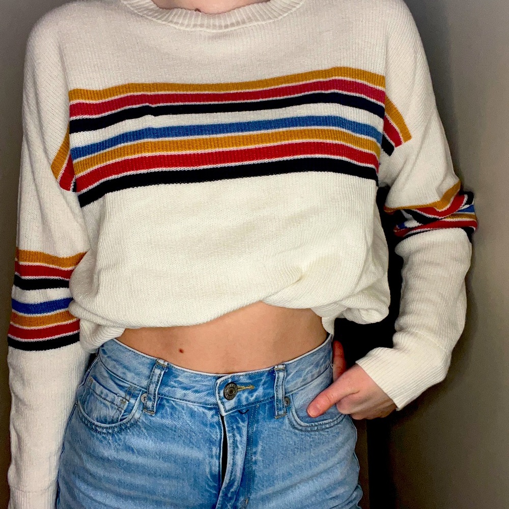 White Striped American Eagle Sweater